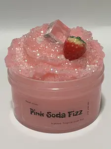 Pink Soda Fizz Slime - Scented Tropical Soda Pop with Strawberry Topper and Glitter Accents