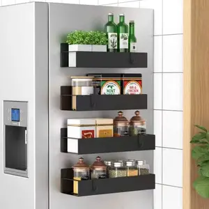 4 Pack Magnetic Spice Storage Rack Organizer for Refrigerator and Oven, Black Fridge Organizers and Storage Kitchen