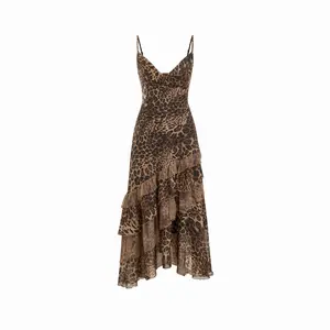 Cider Leopard Cowl Neck Ruffled Asymmetrical Maxi Cami Dress SwimWeek