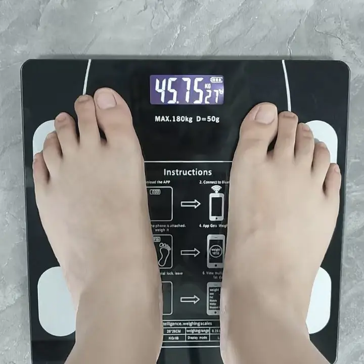 Auto Calibrate Digital Bathroom Scale, Bluetooth Intelligent Body Fat Weight Scale with Bright LED Display, Compact Tempered Glass Weighing Machine Up to 180kg for Fitness & Daily Health Monitoring