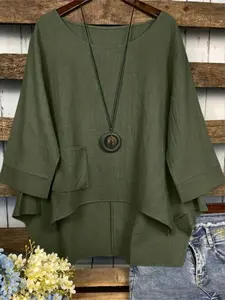 2026 New Spring Summer Casual Loose Fit Womenswear Top, Seven-Quarter Sleeve Irregular Hem, Slimming Oversized Pullover Sweater