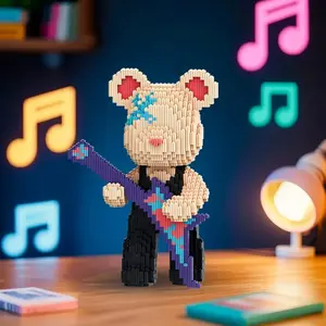 Bear Building Blocks Set, Block Figures, 3150 Pieces, 32cm High,Guitar Bear Creative DIY Toy for Boys & Girls, Home Decor Gift Idea