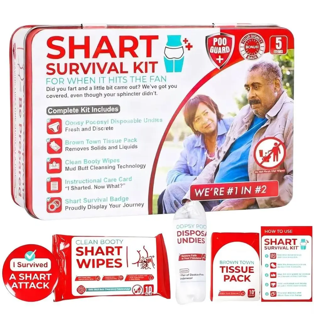 Unisex Adults' Compact "Shart" Survival Prank Set - Disposable Underwear, Butt Wipes, Hazmat Bag, Humorous Cheeky Theme - Birthday White Elephant Gift, Exchange Supported Novelty (Toys & Hobbies)