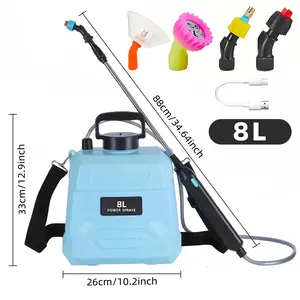 Gardening Tools 2 Gallons / 8 Liters Battery-powered sprayer, electric sprayer with USB charging handle, portable gardening sprayer, equipped with telescopic nozzle and 4 spray nozzles, suitable for gardens, lawns and flower beds
