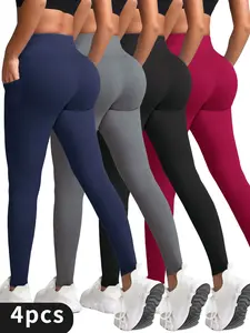 4-pack high-waisted women's sports lenggings, ultra-comfortable pocket yoga pants, breathable, high-stretch, casual sports pants suitable for fitness and sports Yoga Wear