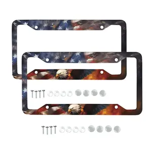 2pcs License Plate Frame with Screws, American Flag Eagle Car Decor, All Weather Universal Non Slip Auto Accessories Durable, Plate Letters Fully Visible, 4th of July Patriotic Decoration