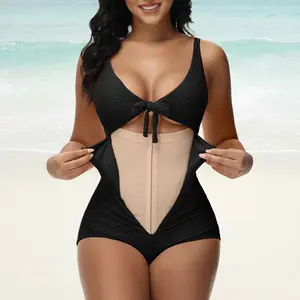 COOSHAPE Women's Tummy Control Swimsuit One Piece Slimming Bathing Suit Shapewear Cutout Tie Knot Front Push Up Swim Suits Full Coverage Slimming Swimwear