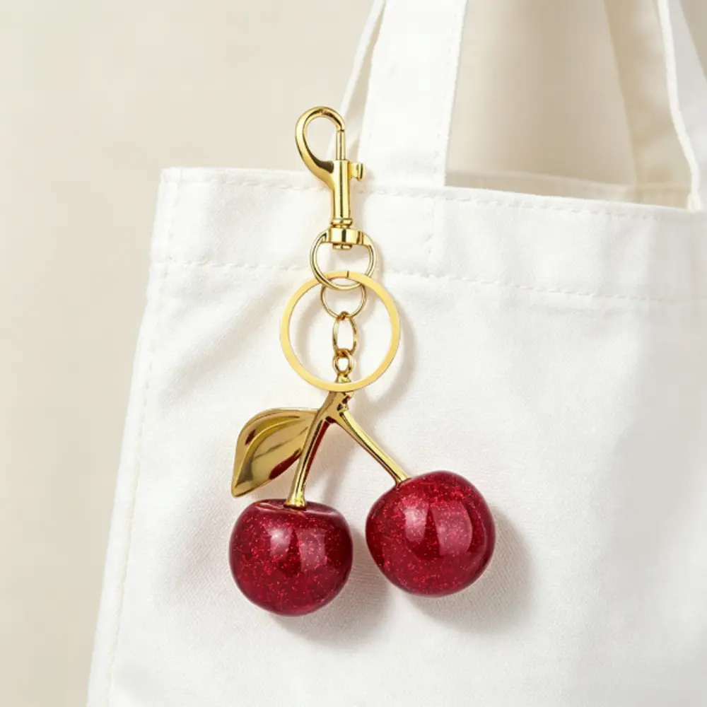 Cute Cherry Design Sparkly Bag Charm, Fashionable BagKeychain for Women & Girls, Trendy All-match & ExquisiteBag Charm for Birthday Gift, Purse Accessories,restock.