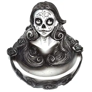 4 1/2 inch Day of the Dead Incense Holder - Dia de los Muertos Sugar Skull Figurine