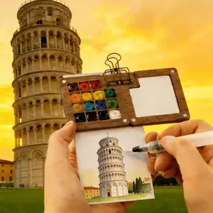 Complete All-In-One Travel Watercolor Set, Portable Pocket Field Kit with Integrated Sketchbook & Premium Paint Pans for Artists, Hobbyists & Beginners, Artist Supplies