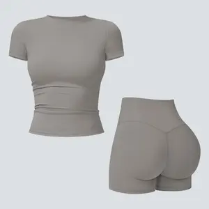 Tenwolf 2-Piece Boat Neck Open-Back Workout Set, Shaping Support, Breathable Quick-Dry, Yoga, Gym, Athletic Women’s Backless Tank Top Set, Sports Fitness Wear with Tummy Control Sweat Suit