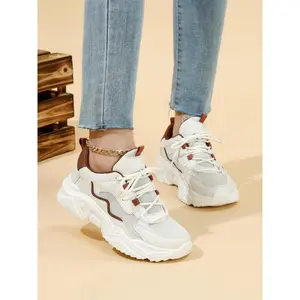 Women's Fashionable Colorblock Lace Up Chunky Sneakers, Casual Comfortable Breathable Soft Sole?Sports Shoes, Female All-match Round Toe Shock Absorbing Running Shoes for Daily Wear Sporty Running Shoes