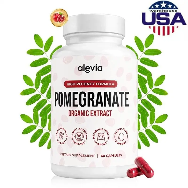 Alevia Organic Pomegranate Capsules, Pomegranate Extract Supplement, Antioxidant and Daily Nutritional Support, 60 Capsules, 1-5 Pack