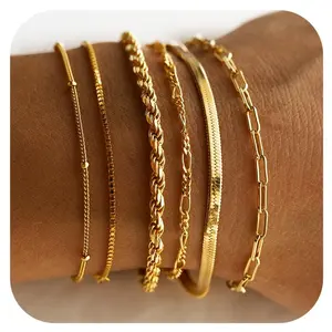 DEARMAY Gold Bracelets for Women Waterproof Jewelry Sets for Women Trendy Thin Dainty Stackable Cuban Link Paperclip Chain Bracelet Pack Fashion Accessories Gifts for Womens