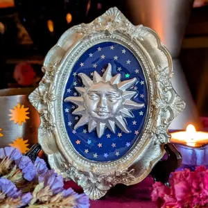 Celestial Sun Mini Silver Ornate Frame, Whimsigoth Home Decor, Vintage 90s, Altar Display, Whimsical, Whimsy, Witchy, Eclectic Decoration