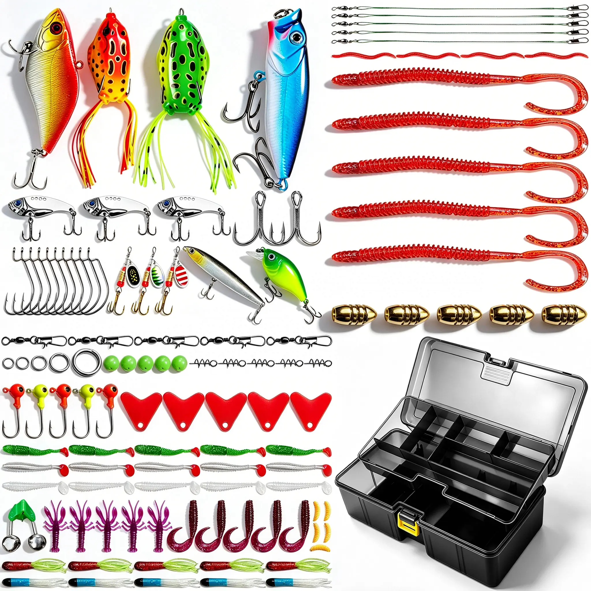 【Apkalyllu】  168Pcs All-In-One Fishing Lure Set, Tackle Box With Soft/Hard Baits, Topwater Frog, Minnows & Spinner Baits - Freshwater & Saltwater Fishing Gear