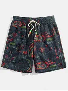Men's All Over Print Drawstring Waist Shorts, Regular Fit Casual Comfy Beach Shorts for Summer, Men's Bottoms for Daily Wear, Graphic Shorts, Lightweight Printed Shorts