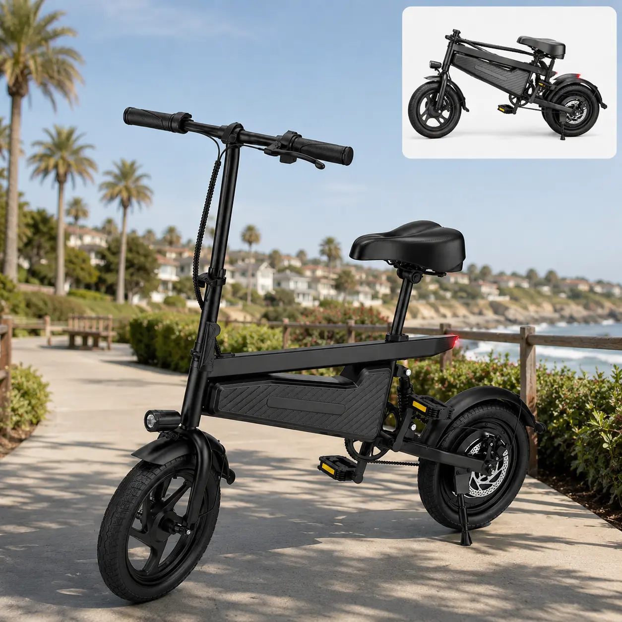 Adult Foldable Electric Scooter with Seat, 48V 5.2Ah/9Ah Battery Options, Smart LED Display, LED Lights, Compact Form for Daily Commute