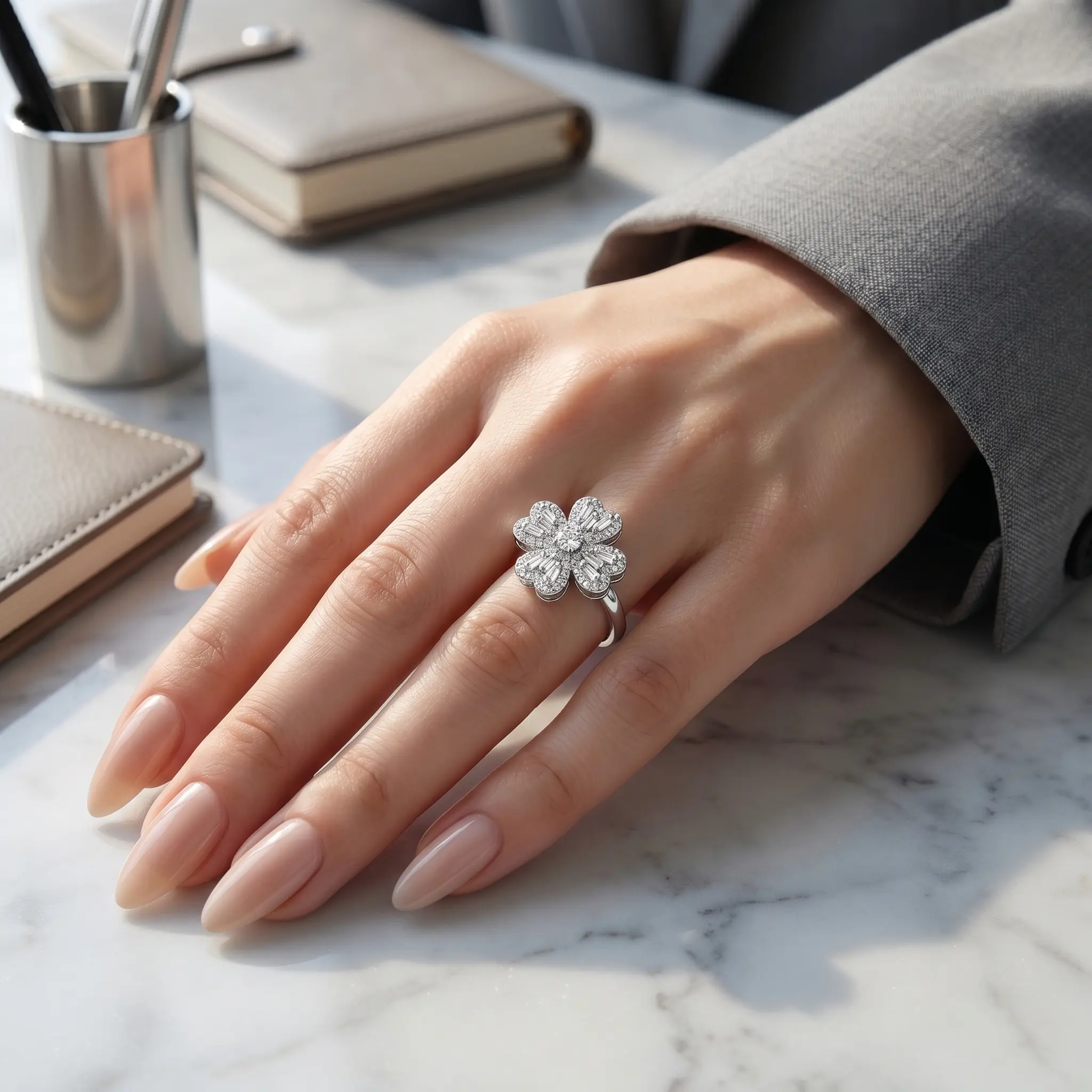 Lunelle Atelier 4 Leaf Clover Spinner Ring Gold Silver Open Ring