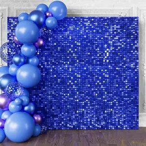 Blue Shimmer Wall Backdrop Square Sequin Glitter Backdrop Panel, Perfect for Outdoor Events, Birthdays, Wedding and Party Decoration