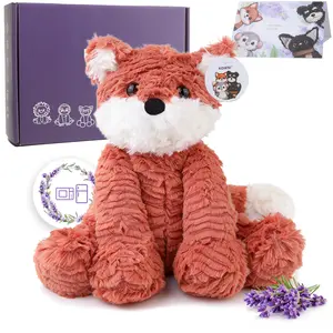 Microwavable Heating Pad Vulpes Red Fox Plush - Weighted Stuffed Animal Toy Tourmaline Beads & Lavender - 1.1 lb for Long Lasting Cozy Warmth & Relaxation - Includes Gift Box & Greeting Card