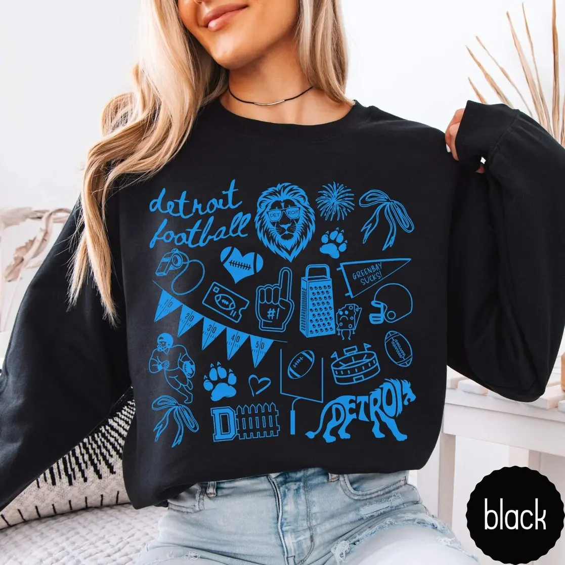 Detroit Football Doodle Crewneck Sweatshirt, Detroit Football Game Day Shirt, Gift for Detroit Football Fan, Detroit Crewneck Shirt