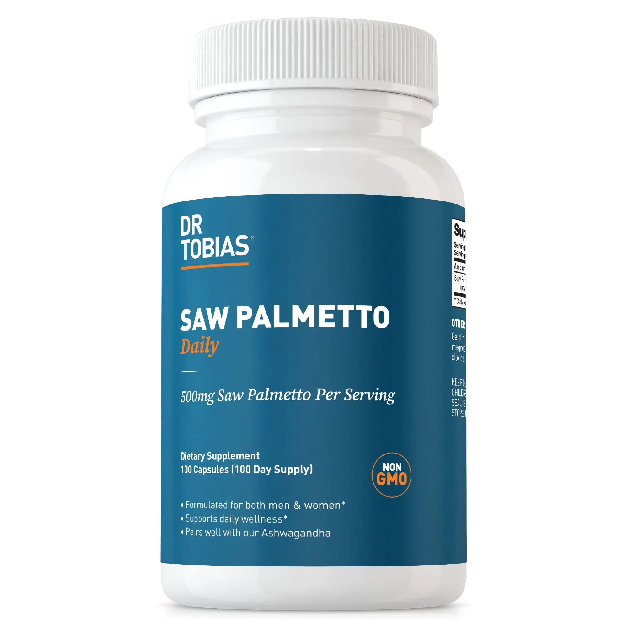 Saw Palmetto Daily 500mg, 45% Standardized Extract for Hormonal Balance, Hair Health & Urinary Wellness Support, Women & Men, 100 Capsules