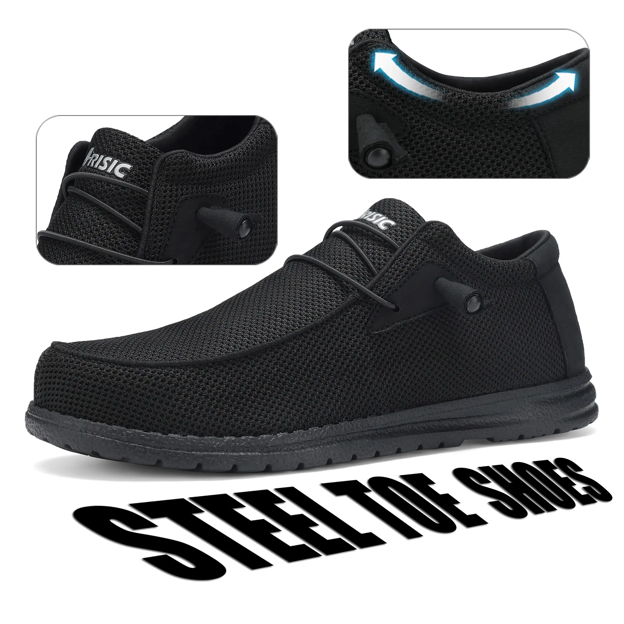 Arisic 2026 NEW Men's Steel Toe Slip Resistant Puncture Proof Construction Safety Work Shoes Black Comfortable steel toe shoes non slip work shoes