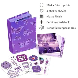Purple Aesthetic Wall Collage Kit - 50 Pcs 4x6 Waterproof Decorative Pictures, Sticker Sheets, Black Accents, Gift for Teens' Room DIY Scrapbooking & Stamping Wall Decor