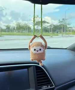 Yarny Bear - Cute Monkey Car Mirror Hanging Accessories, Crochet Monkey Ornaments, New Car Gift Idea, Gift For Her, Car Decorations, Car Charm