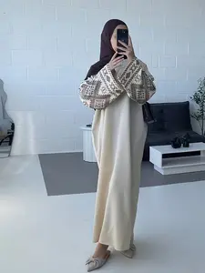Pure Color Long Robe with Embroidered Sleeves, Luxurious Plain Coat, Modesty Muslim Clothing, Loose-Fitting Design, All Seasons Wear, Perfect for Parties and Ceremonies, Muslim Women Gowns