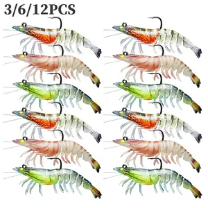 3/6/12PCS Pre-Rigged Fishing Lures Shrimps Lure Soft TPE Bait 9cm 12g Lifelike Shrimp for Freshwater Saltwater Luminous Tackle