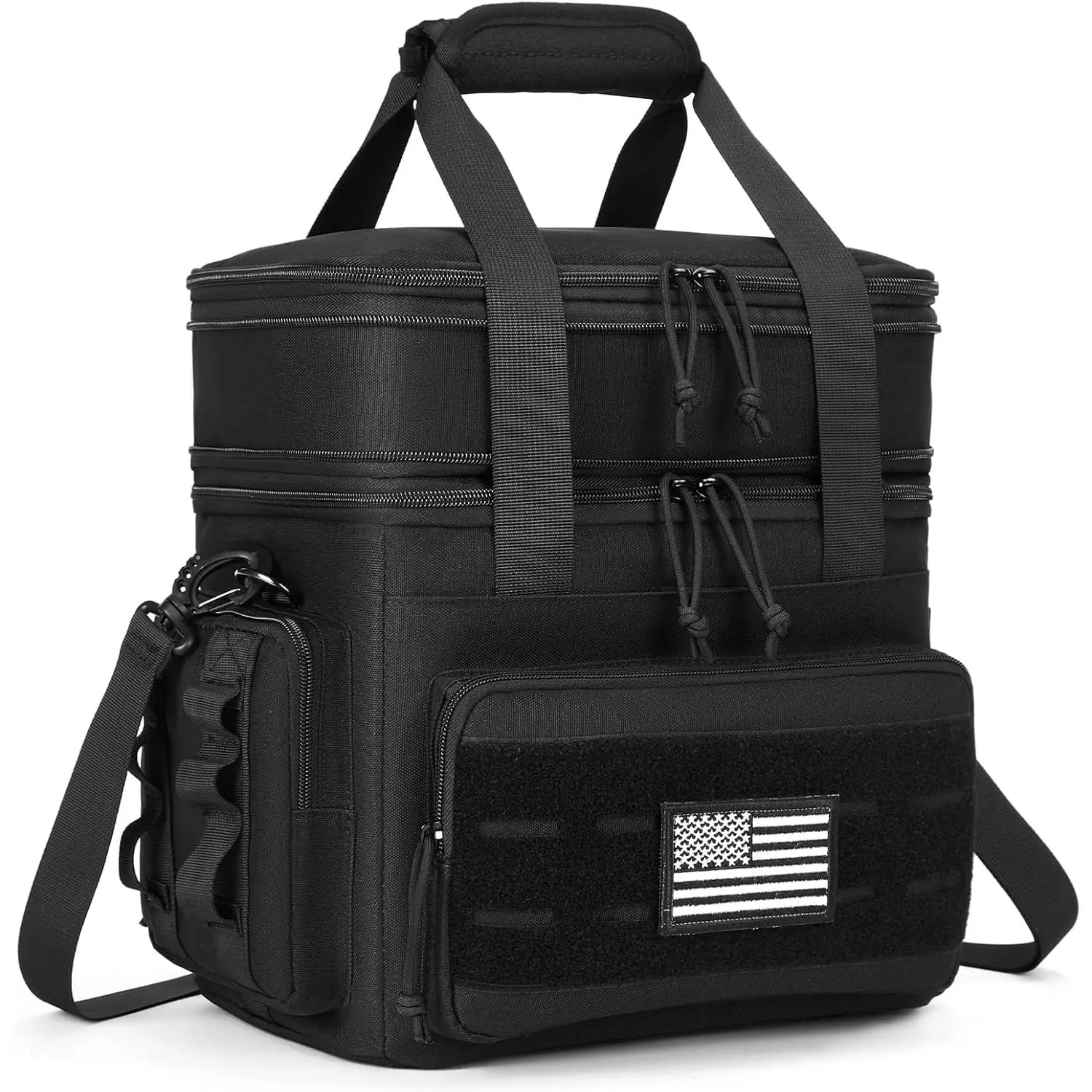 Tactical Insulated Carrying Bag - Large 16L Double Deck Expandable Thermal Lunch Carrier for Men, Cooler Pouch for Work, Camping (Black)