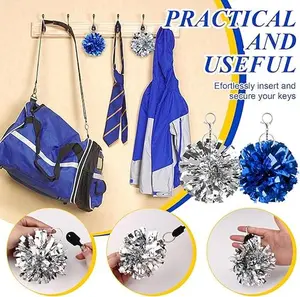 24PCS Set Colorful Cheer Pom Pom Keychains - Foil Cheerleader Keyring Charms for Backpacks, Team Gifts, School Spirit Accessories Lightweight Shiny