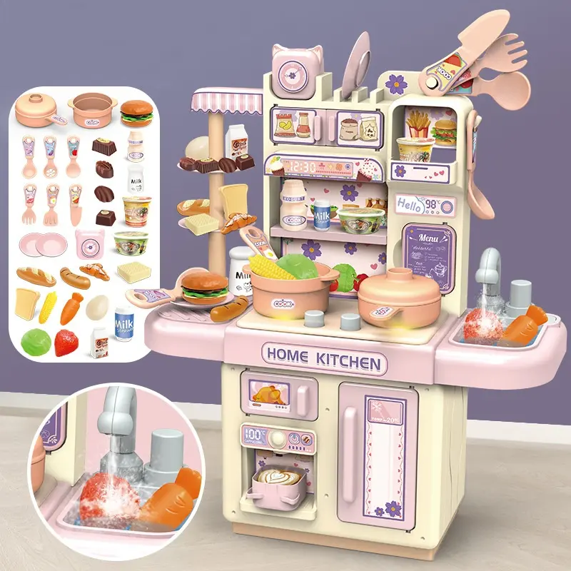 Kids Kitchen Playset for Girls Ages 3-5, Pretend Play Kitchen Toy with Play Food, Birthday Gift for Toddler Girls Age 3 4 5 6