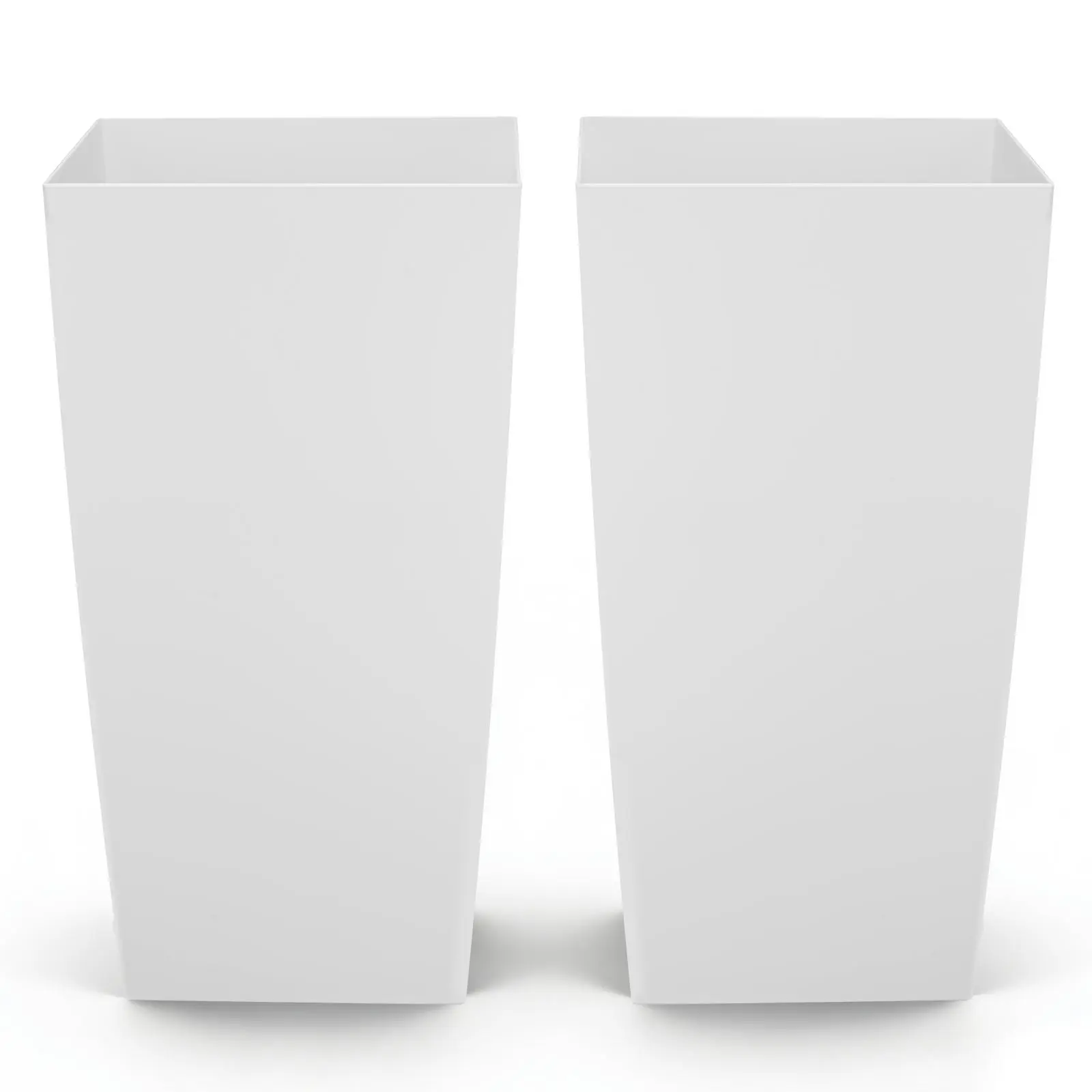 VEVOR Tall Planters Set of 2, 30 Inch Large Outdoor Taper Planters for Outdoor Indoor Plants, Front Porch Plastic Modern Flower Pots with Casters, Inner Pot & Drainage Holes for Patio, Garden, White#BackToSchool
