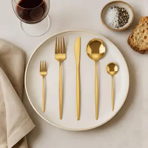 Matte Gold Silverware Set 20-Piece Stainless Steel Satin Finish Flatware Service for 4 Luxury Elegant Design High Quality Material Durable Safe Functional Kitchen Utensil Tableware Cutlery
