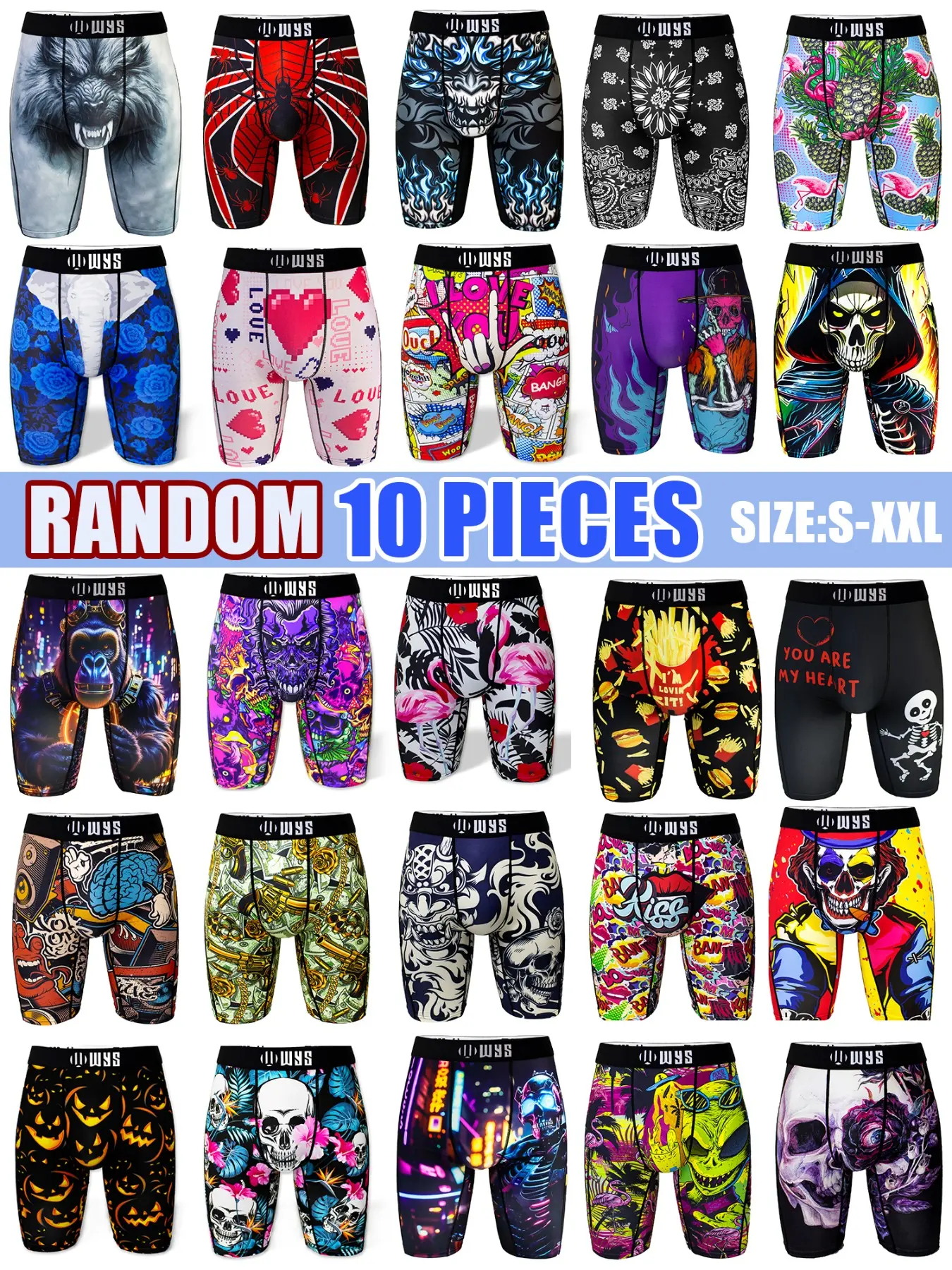 Men's Fitted Moisture-Wicking Quick-Dry Boxer Briefs, Sports Underwear, Breathable Comfort Fabric, Casual Style Boxers, Novelty All-Over Print, Colorful Briefs