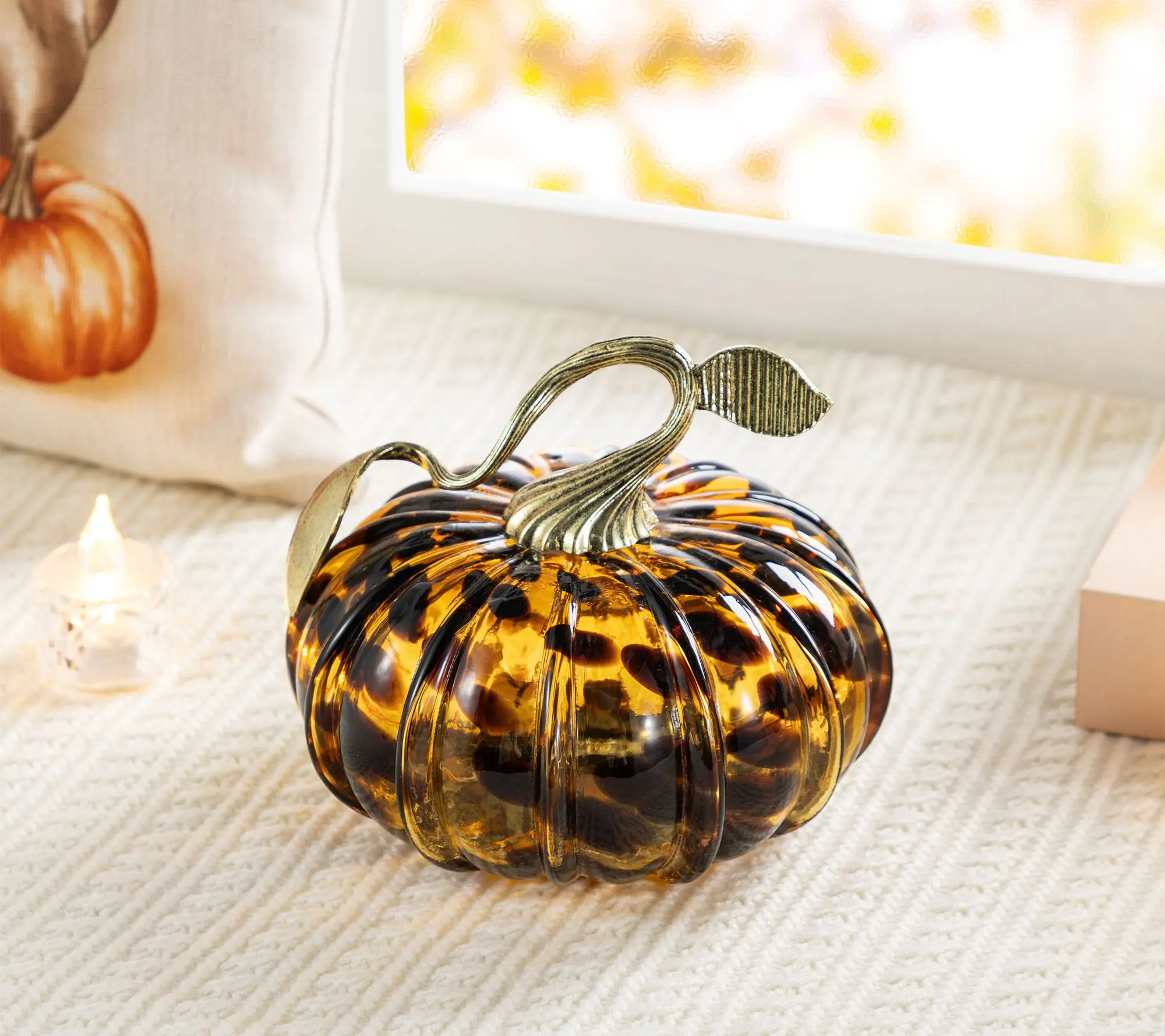 Glitzhome 6"D Amber Dots Glass Halloween Harvest Pumpkin