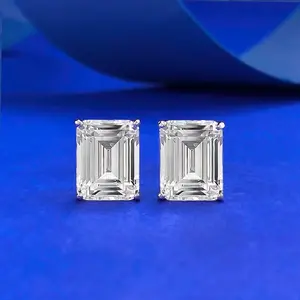 S925 Sterling Silver Grandmother Cut Rectangular Ear Stud 7*9mm 6A Cubic Zirconia Daily Earrings-645