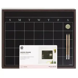 U Brands 16X20 Flat Front Wood Frame Chalkboard Calendar - Walnut Monthly Planner Wall Planners