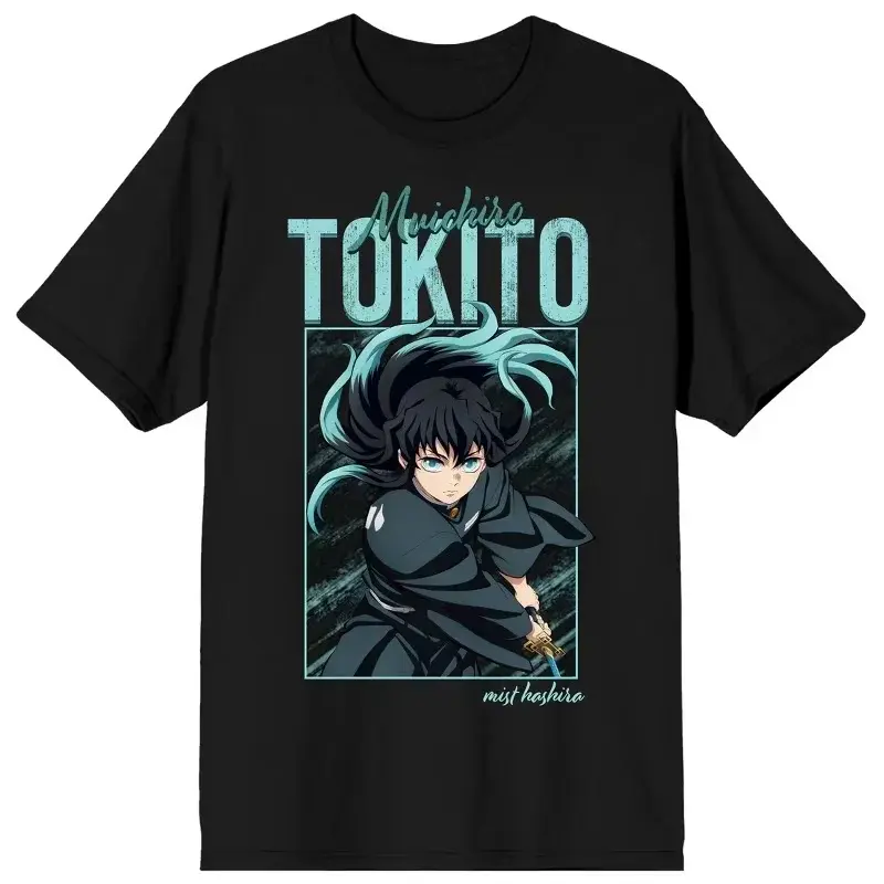 Graphic T-Shirt for Men, Demon Slayer Muichiro Tokito Anime Print, Breathable Cotton Knit Casual Short-Sleeve Streetwear Top, Tshirt, Shortsleeve, Four Seasons