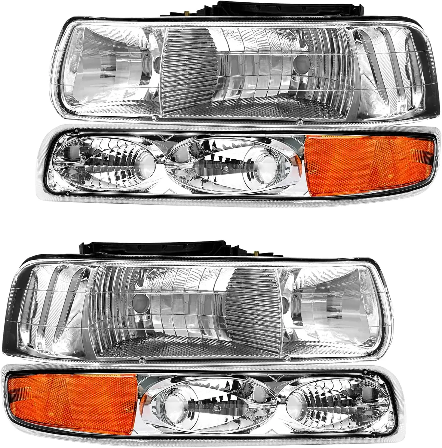 TopAutoGear for 2000 Silverado Headlight Assembly Compatible with 1999 2000 2001 2002 Chevy Silverado 1500 2500/2000-2006 Chevy Tahoe/Chevy Suburban Headlight Chrome Housing Amber Reflector Pair