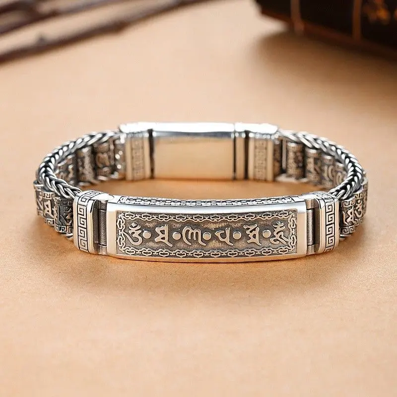 Lutu Tong Six-Character Mantra Rotating Tube Bracelet, vintage distressed, high-end feel, unique personality and temperament