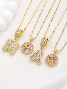 Fashion Pink Zirconia Initial Letter Design Pendant Necklace, Fashion Alphabet Pendant, Statement Necklace, Fashion Jewelry for Party, Daily Clothing Decor, Trendy All-match & Exquisite Jewelry for Birthday Gift