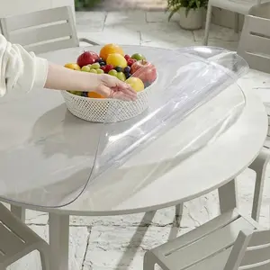 Clear Round PVC Table Cover, Waterproof Oil-Proof Soft Glass Table Protector, Wipeable Scratch-Resistant Desk Pad for Dining Table Kitchen Coffee Table