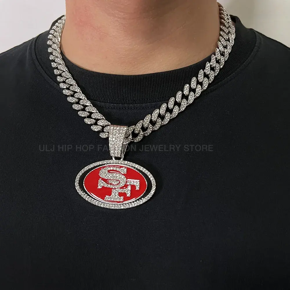 ULJ Hip Hop Football Pendant Necklace with 12mm Miami Cuban Chain – Iced Out Jewelry for Men and Women