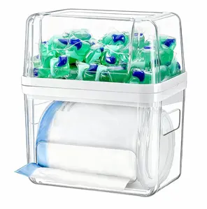 Trash Bag Dispenser Laundry Pods Container 3 in 1 Garbage Bag Organizer & Dishwasher Pod Cleaner Tablets Holder Clear Acrylic Pantry Organizers Storage Box Kitchen Under Sink Organizer,Valentine's Day gift