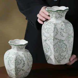 New Blue-And- Porcelain Ceramic Vase, Modern Oriental Decor, Living Room Flower Arrangement, Hallway Decoration, Ancient Peony Style