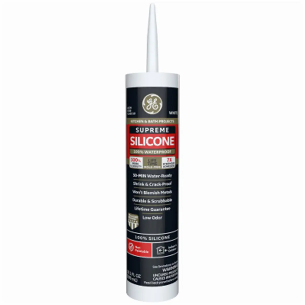 Henkel GE Suprem Silicone Caulk - 10.1 oz White Glue, Waterproof Building Supplies for Home Improvement, 30-Minute Water-Ready Roofing & Flooring Projects, 50% Joint Movement Capability